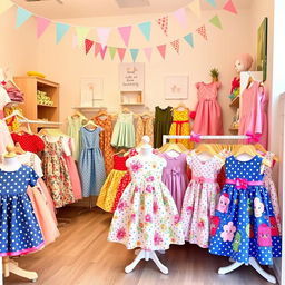 A delightful display of kids' frocks in a charming boutique setting