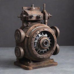 A time machine built from recycled metals and repurposed engines. The device is rustic, yet innovative, with a patina of age and use, illustrating endless space-time journeys.