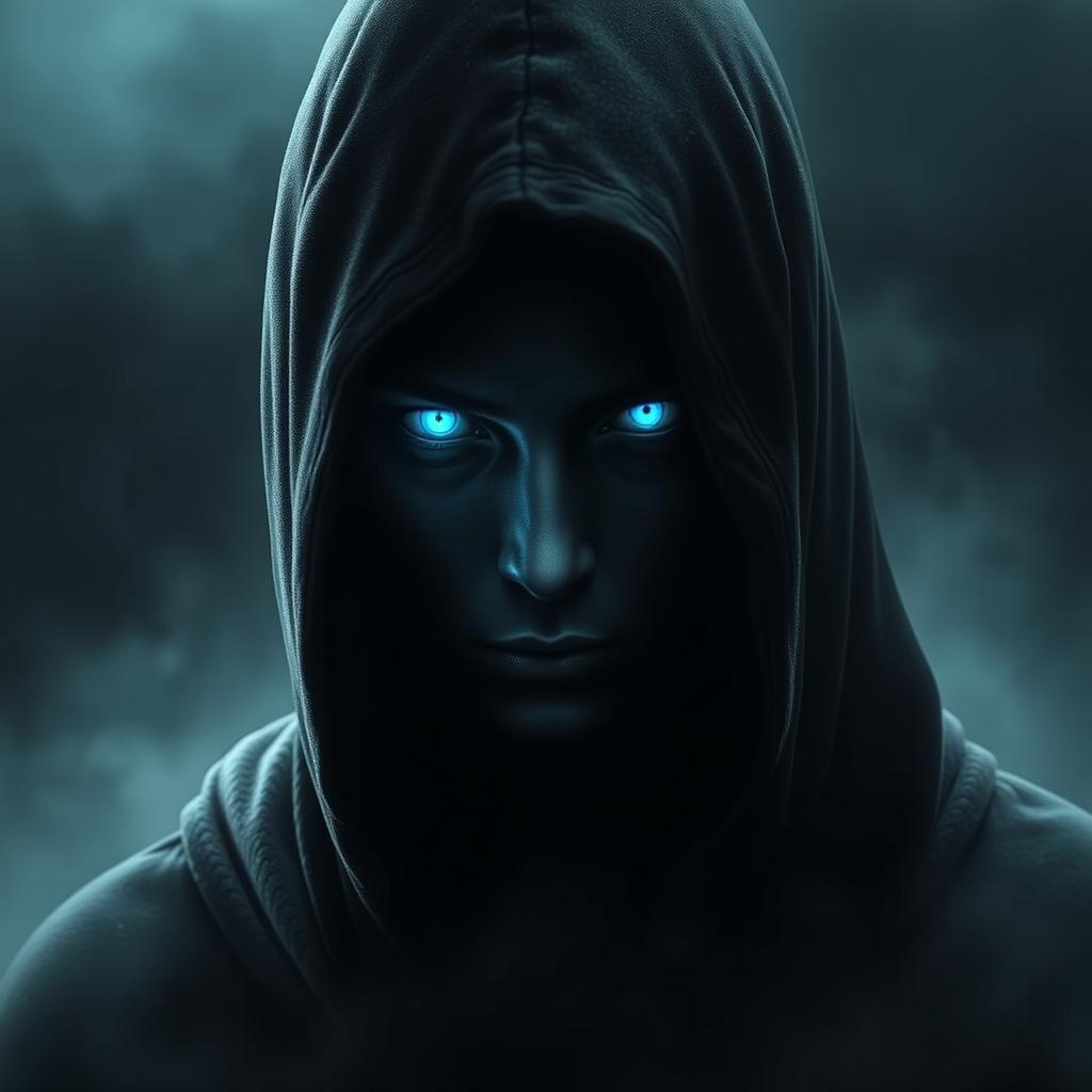 A mysterious spectre cloaked in shadows, wearing a hooded cape that partially obscures their face