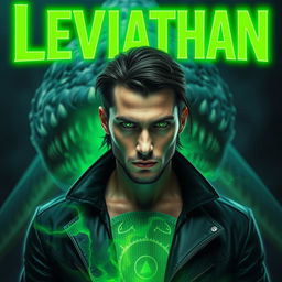 A striking man with piercing green eyes and black medium-length hair