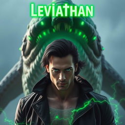 A striking man with piercing green eyes and black medium-length hair