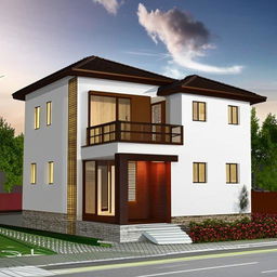 Design a modern 1320 square feet house, including both exterior and interior. The house must have stylish architecture and a beautifully arranged interior.