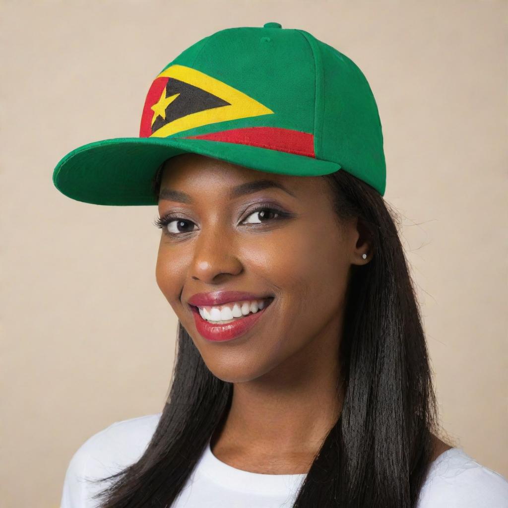 A stylish hat featuring the Grenadian flag, with its design elements harmoniously incorporated into the design of the hat.