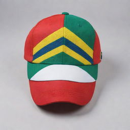 A stylish hat featuring the Grenadian flag, with its design elements harmoniously incorporated into the design of the hat.