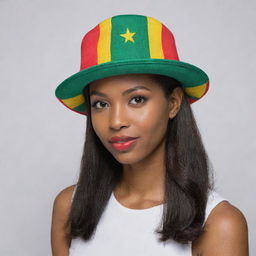 A stylish hat featuring the Grenadian flag, with its design elements harmoniously incorporated into the design of the hat.