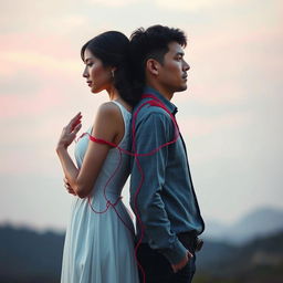 An evocative and symbolic image of a woman and a man standing back to back, their postures graceful yet strong