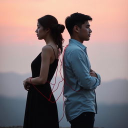 An evocative and symbolic image of a woman and a man standing back to back, their postures graceful yet strong