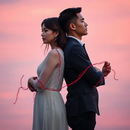 An evocative and symbolic image of a woman and a man standing back to back, their postures graceful yet strong