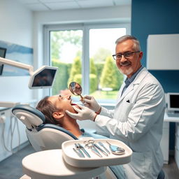 a professional dentist in a modern dental clinic examining a patient's teeth