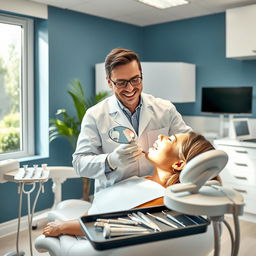 a professional dentist in a modern dental clinic examining a patient's teeth