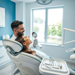 a professional dentist in a modern dental clinic examining a patient's teeth