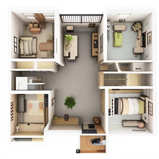 A spacious and detailed house map for a 1320 square feet three-bedroom home. The layout should be logical and comfortable with distinct spaces for all necessary rooms.