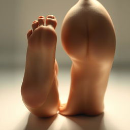 Artistic composition focusing on detailed anatomy of feet and bare buttocks, highlighted with play of light and shadows to enhance shape, smooth skin textures and elegant curves, set in a minimalist and tasteful studio setting