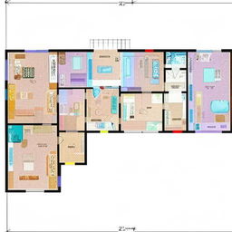 A spacious and detailed house map for a 1320 square feet three-bedroom home. The layout should be logical and comfortable with distinct spaces for all necessary rooms.