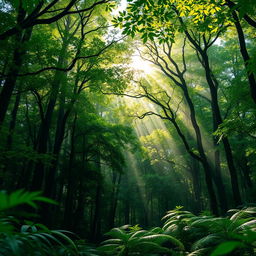 A beautiful natural-themed chat wallpaper for WhatsApp, showcasing a lush forest with sunlight streaming through the canopy, creating a serene and calming atmosphere