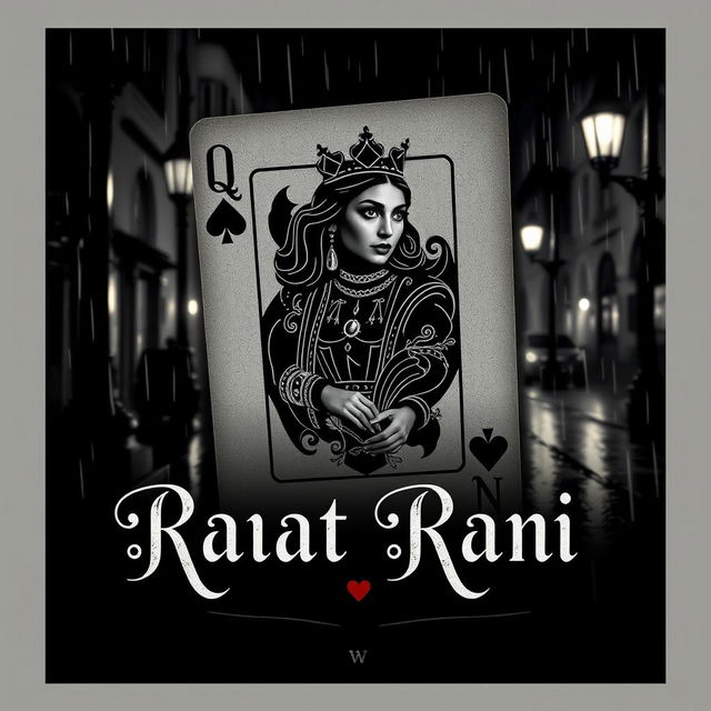 A movie poster titled "Raat Rani", showcasing a stylized queen playing card as the central element