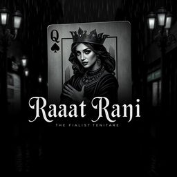 A movie poster titled "Raat Rani", showcasing a stylized queen playing card as the central element