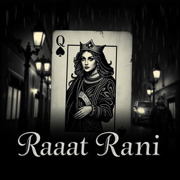 A movie poster titled "Raat Rani", showcasing a stylized queen playing card as the central element