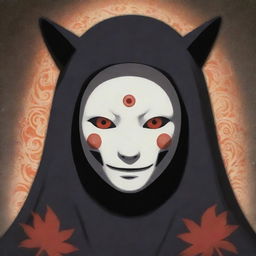 The anime character No Face from Spirited Away, morphed with elements of a fox, featuring a mystical third eye, imprinted with an illuminati sign.