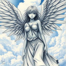 A terrifying female archangel with anime-style wings