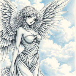 A terrifying female archangel with anime-style wings