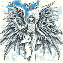 A terrifying female archangel with anime-style wings