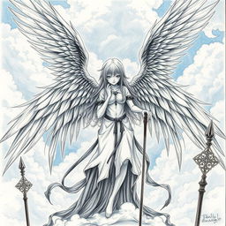 A terrifying female archangel with anime-style wings