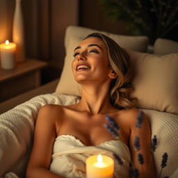 a woman gracefully indulging in self-care, surrounded by a serene and peaceful environment, the ambiance is intimate and calming