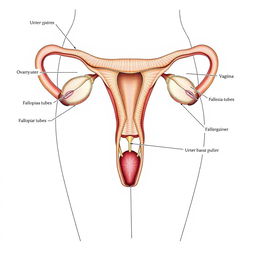 a detailed anatomical illustration of the female reproductive system, showcasing the uterus, ovaries, fallopian tubes, cervix, and vagina with clear labels