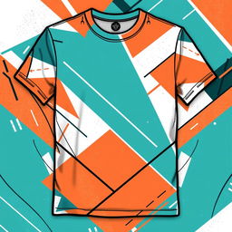 A trendy and stylish T-shirt design featuring a modern geometric pattern, combining vibrant colors like teal, orange, and white