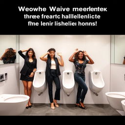 Women confidently using a standing urinal, each showcasing empowerment and individuality in a unique and respectful manner