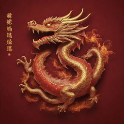 A left-side profile of a dragon exhaling fire that forms the words 'Happy Lunar New Year'. The dragon is intricately designed, combining Eastern Dragon mythology with a touch of festive grandeur.