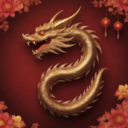 A left-side profile of a dragon exhaling fire that forms the words 'Happy Lunar New Year'. The dragon is intricately designed, combining Eastern Dragon mythology with a touch of festive grandeur.