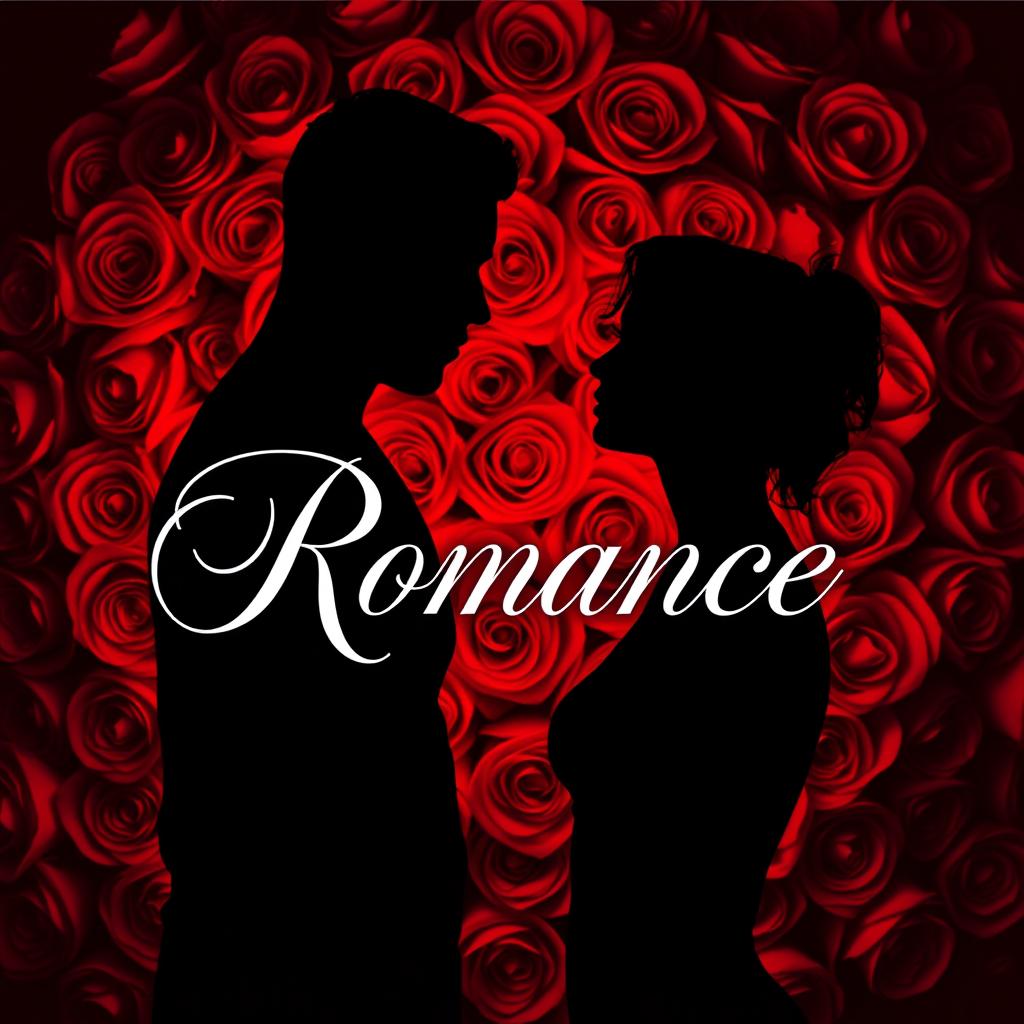 Silhouette of a black man with a full figure set against a background of deep red roses, conveying a sense of erotic romance