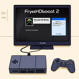 Illustration of a PlayStation 2 setup featuring a console with a connected external hard drive