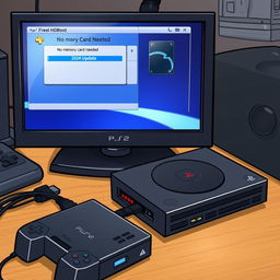 Illustration of a PlayStation 2 setup featuring a console with a connected external hard drive