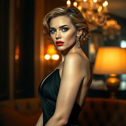 A glamorous and tasteful portrayal of a woman reminiscent of Scarlett Johansson