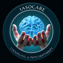 3D rendered emblem featuring the hands of the Greek goddess Iaso holding a glowing, liquid-like form dynamically shaping into a human brain