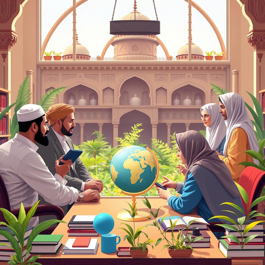 A conceptual artwork depicting Islamic education foundation leadership strategy in developing institutions