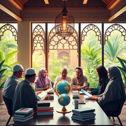 A conceptual artwork depicting Islamic education foundation leadership strategy in developing institutions