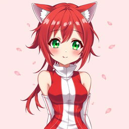 Anime illustration of a cute girl with a red and white color scheme, featuring sleek red and white clothing that accentuates her anime aesthetic