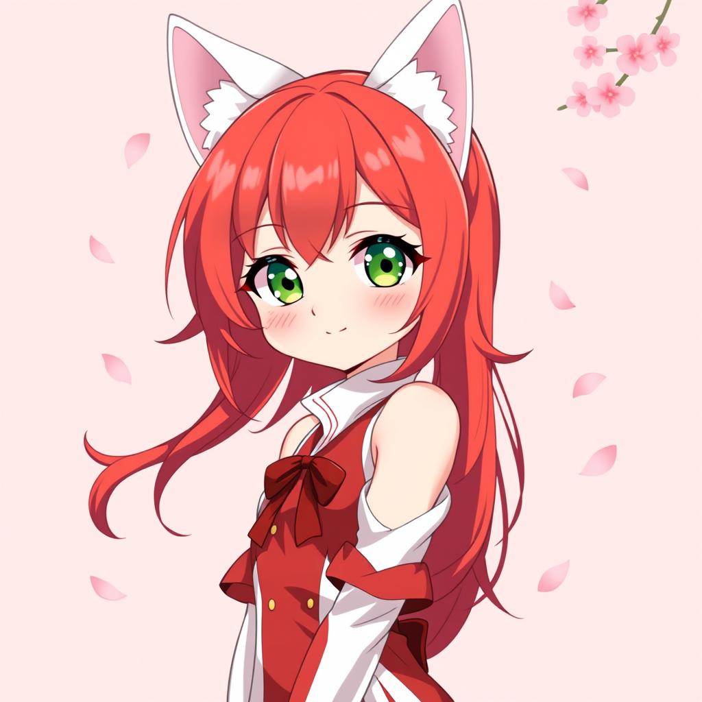 Anime illustration of a cute girl with a red and white color scheme, featuring sleek red and white clothing that accentuates her anime aesthetic