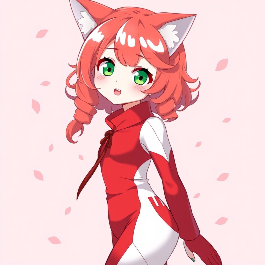 Anime illustration of a cute girl with a red and white color scheme, featuring sleek red and white clothing that complements her anime aesthetic