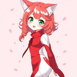 Anime illustration of a cute girl with a red and white color scheme, featuring sleek red and white clothing that complements her anime aesthetic