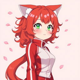 Anime illustration of a cute girl with a red and white color scheme, featuring sleek red and white clothing that complements her anime aesthetic