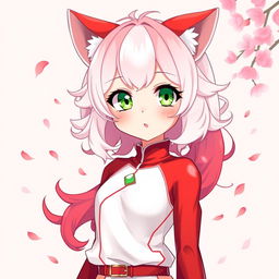 Anime illustration of a cute girl with a red and white color scheme, featuring sleek red and white clothing enhancing her anime aesthetic