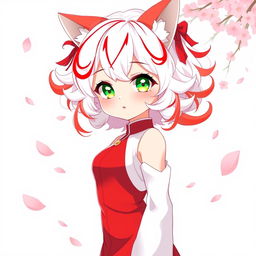 Anime illustration of a cute girl with a red and white color scheme, featuring sleek red and white clothing enhancing her anime aesthetic