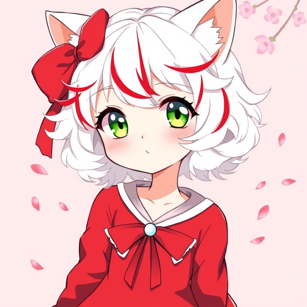 Anime illustration of a cute girl with a white and red color scheme