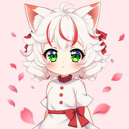 Anime illustration of a cute girl with a white and red color scheme