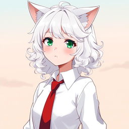 Anime illustration of a teenage girl with a charming aura, featuring curly white hair that cascades beautifully around her shoulders